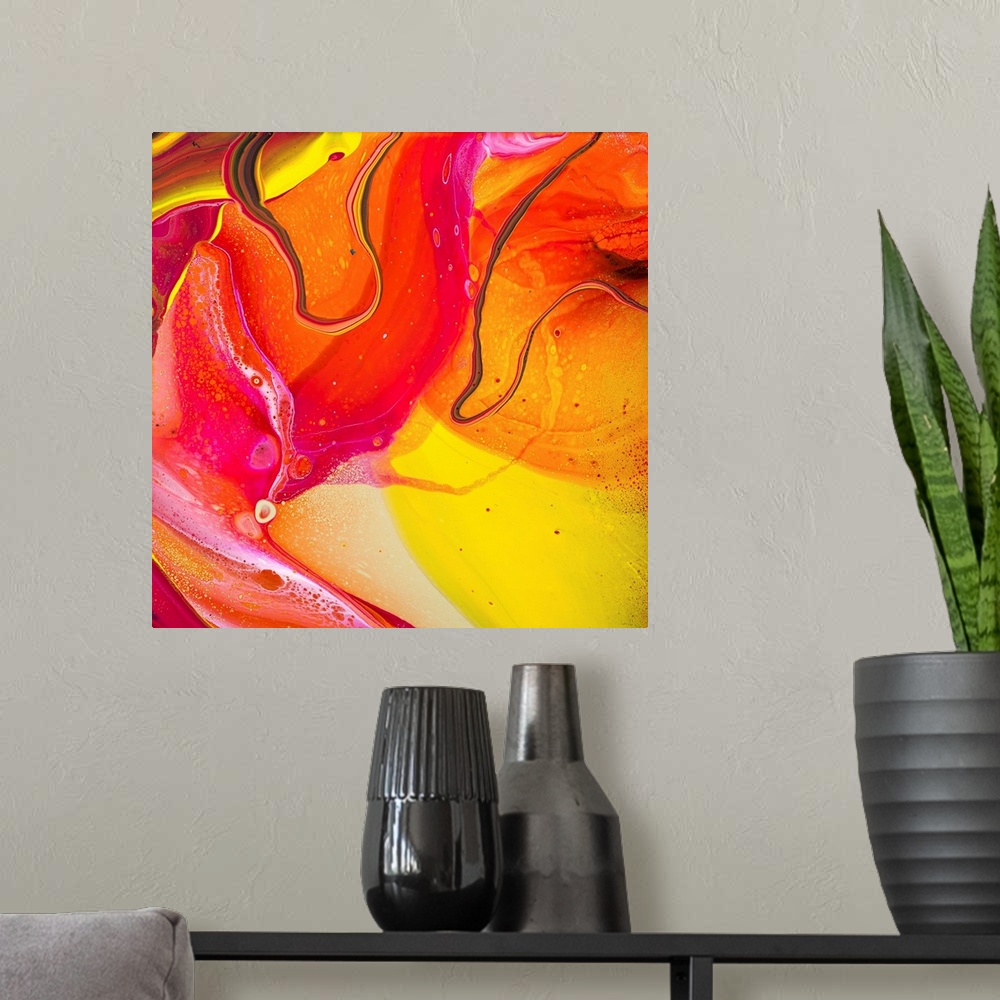 A modern room featuring Pink And Orange Abstract 33