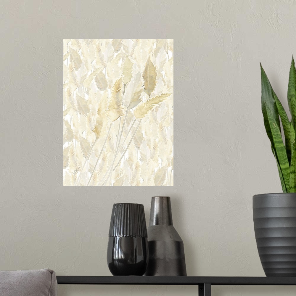 A modern room featuring Modern coastal hand painted watercolor of a golden wheatfield