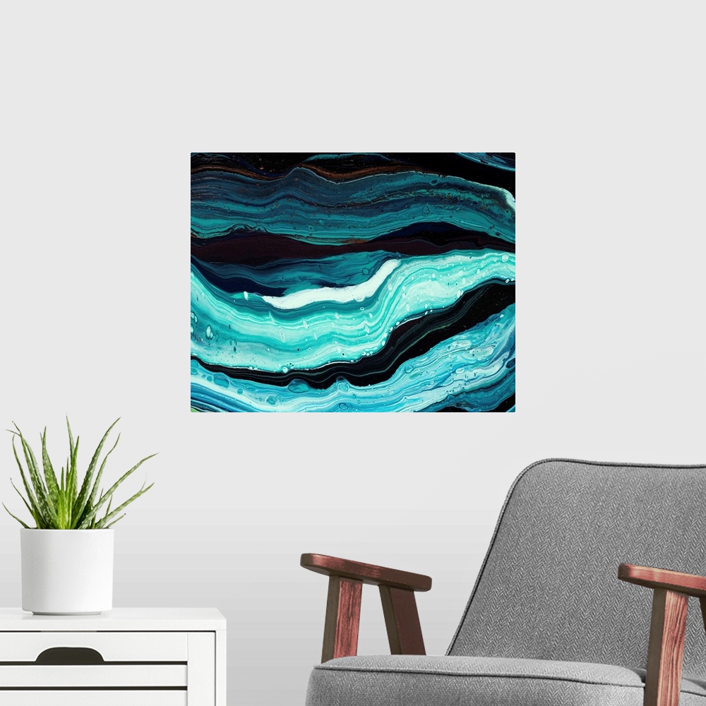 A modern room featuring Teal Abstract 37