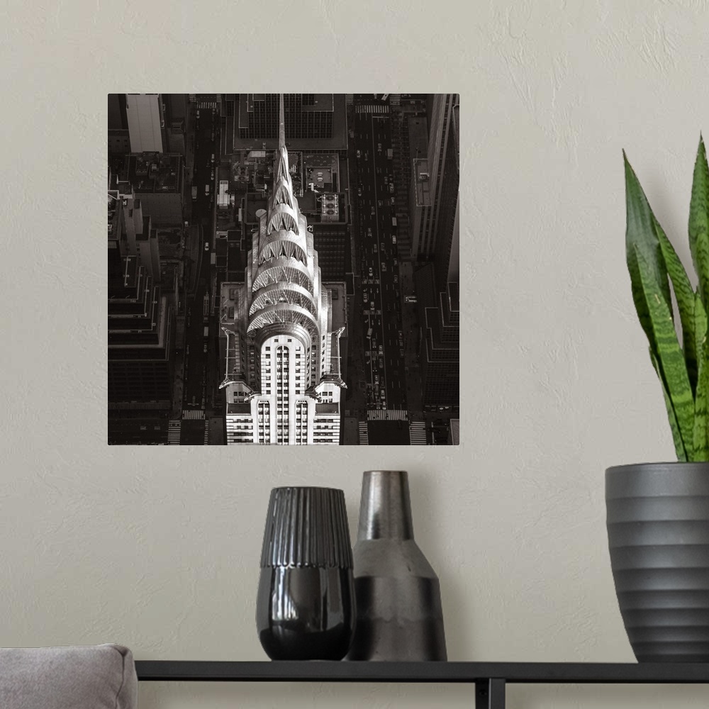 A modern room featuring Chrysler Building, Midtown Manhattan, New York City, New York, USA.