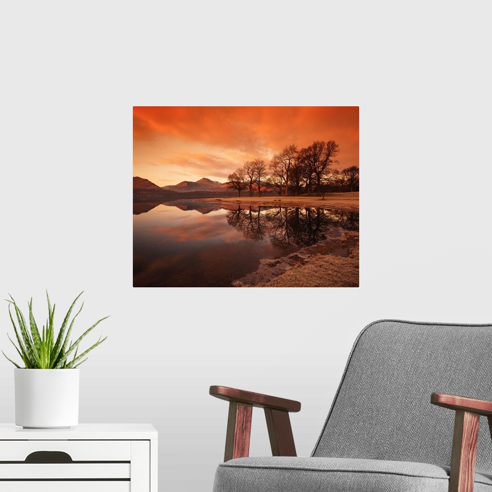 A modern room featuring Derwent Water Reflections, Cumbria, England