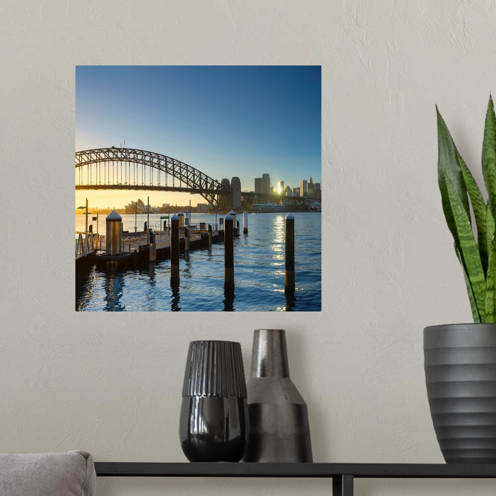 A modern room featuring Sydney Harbour Bridge From Mcmahons Point At Sunrise, Sydney, New South Wales, Australia