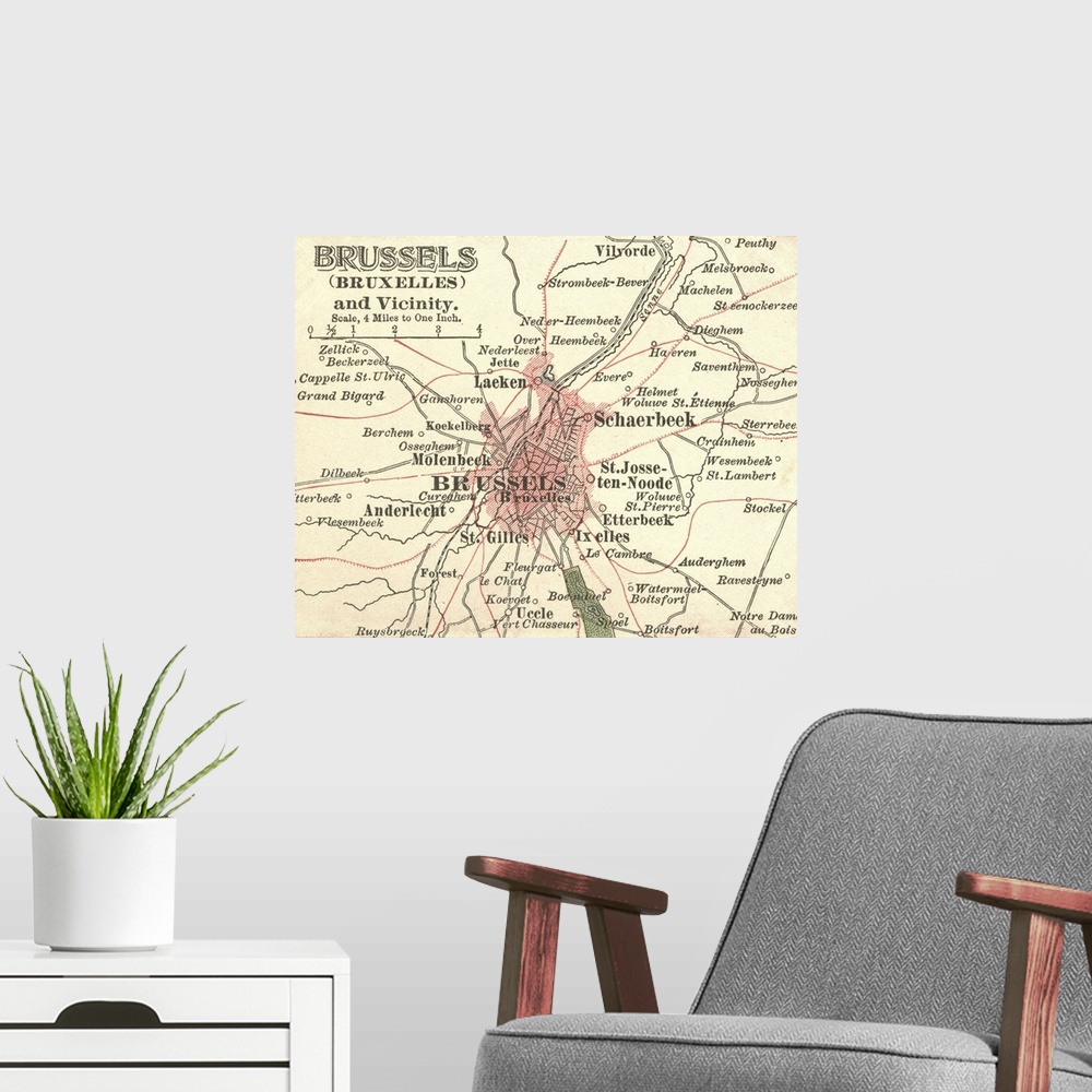 A modern room featuring Brussels - Vintage Map
