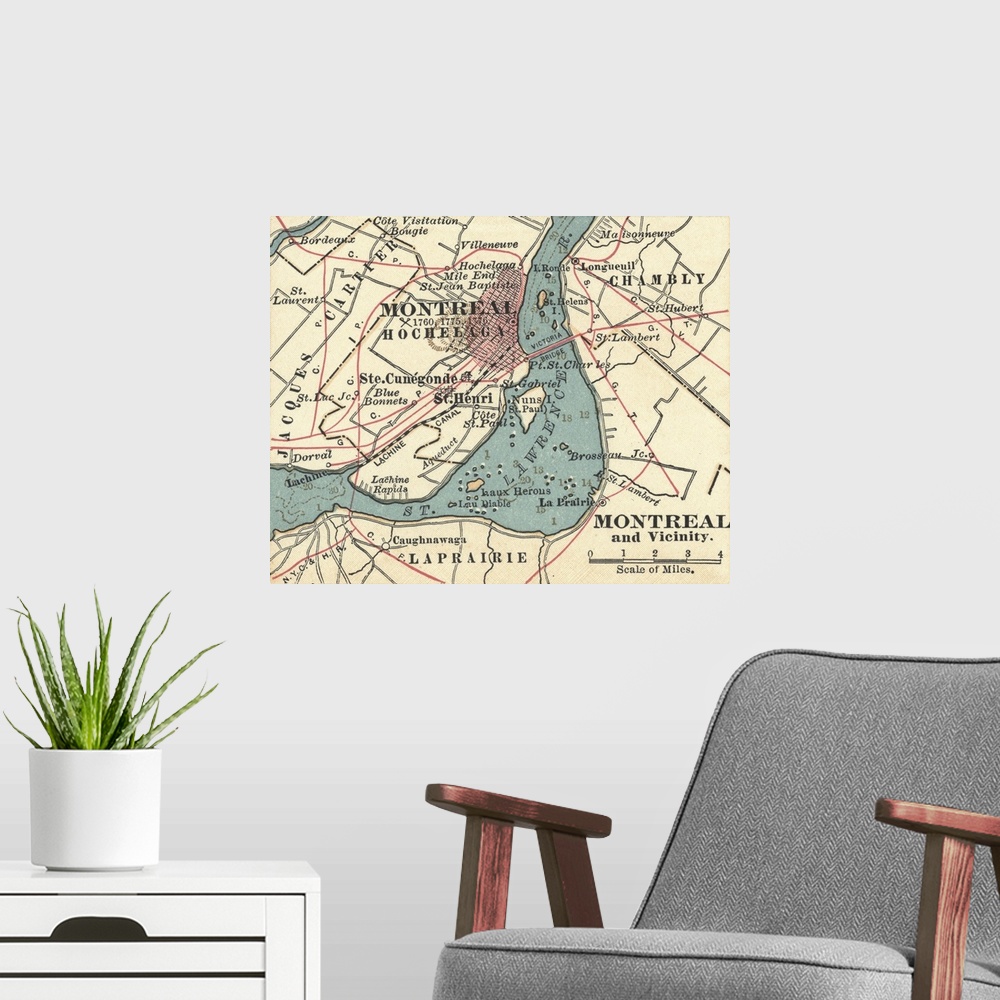 A modern room featuring Montreal - Vintage Map