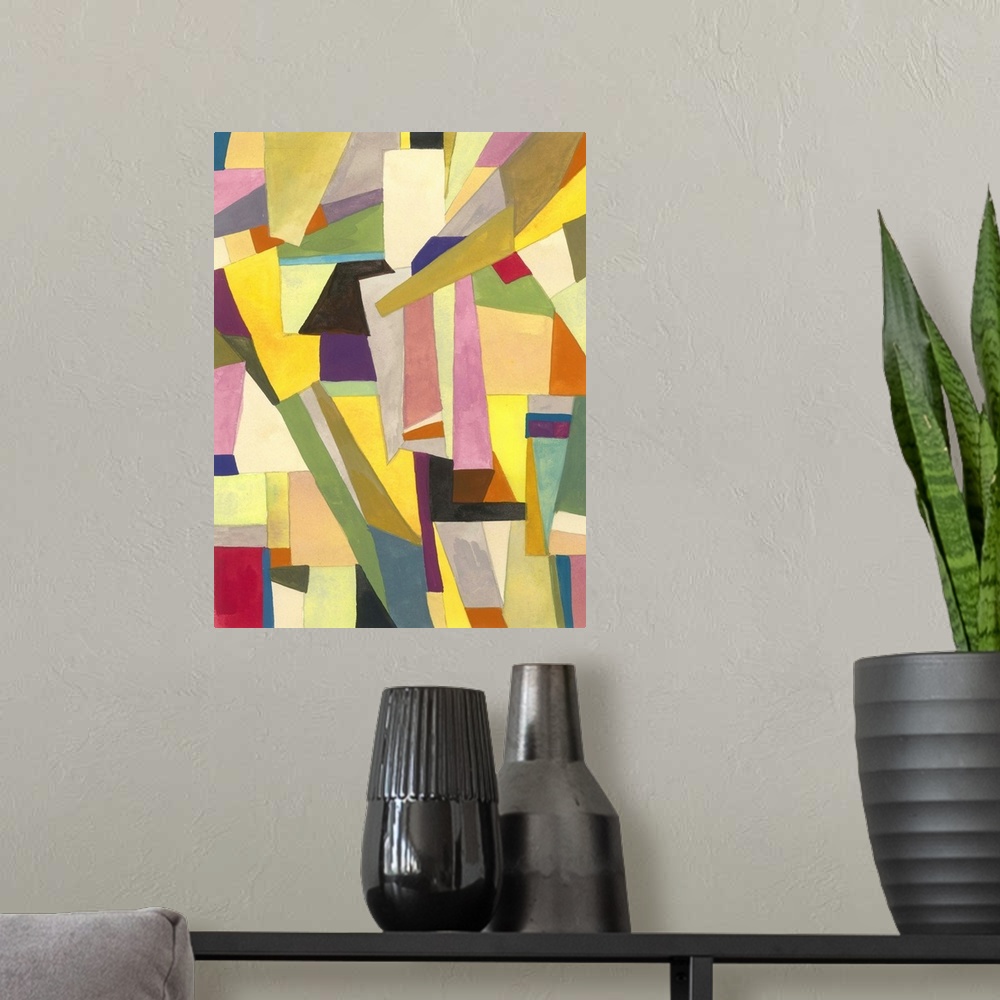 A modern room featuring One painting in a series of geometric abstracts in various colors depicting the artist's interpre...