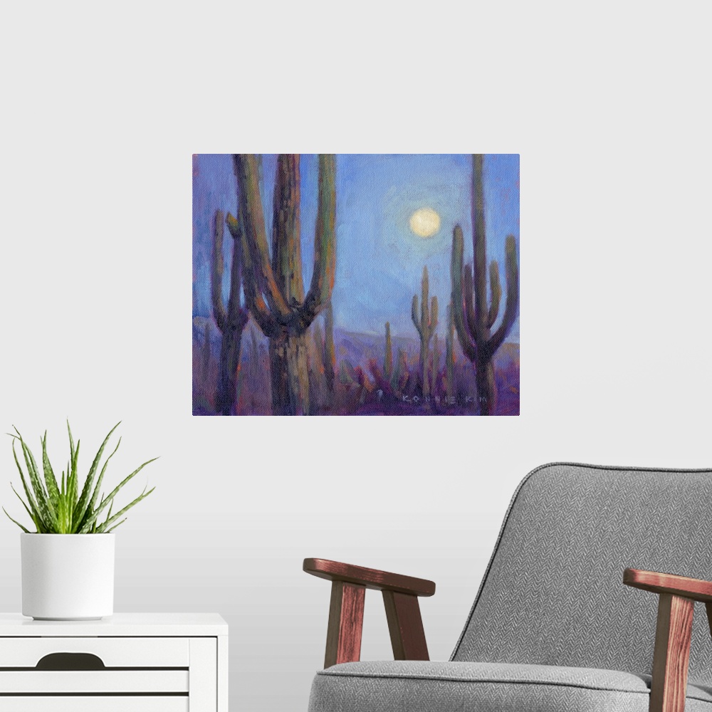 A modern room featuring Moonlight Saguaros