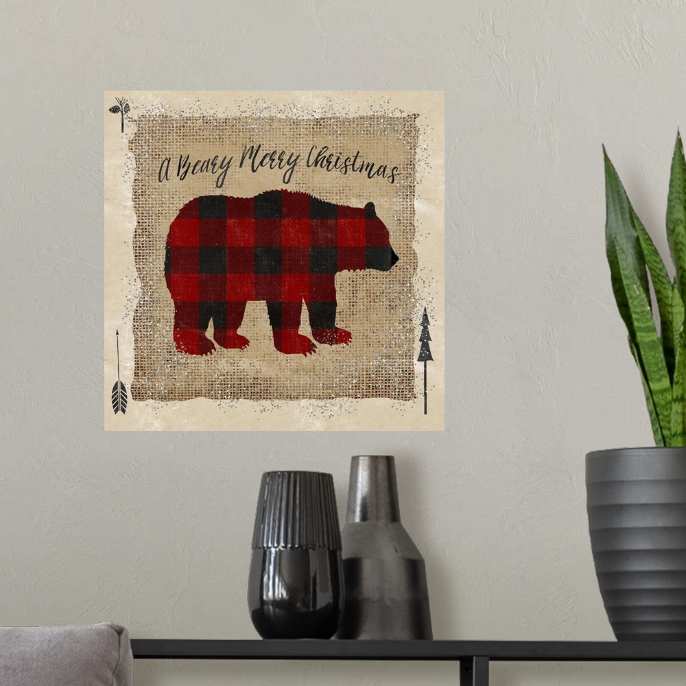A modern room featuring Beary Merry Checks