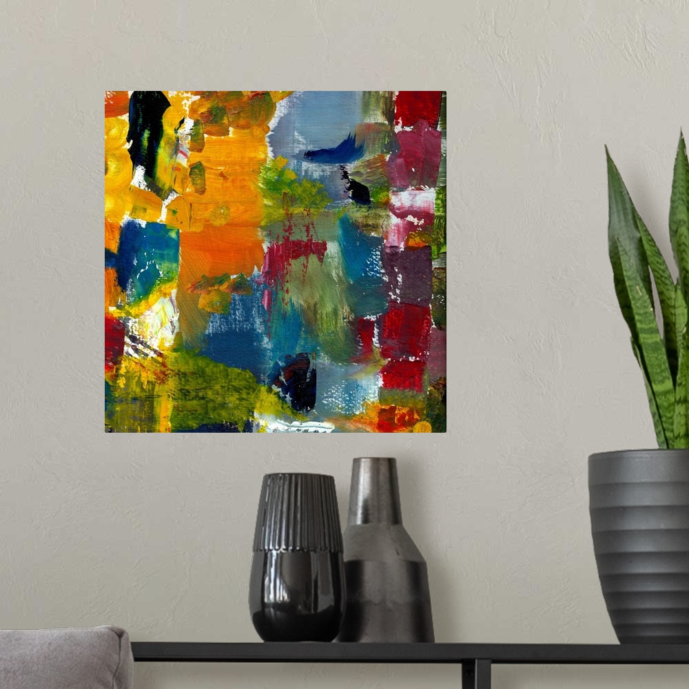 A modern room featuring Contemporary colorful abstract artwork.