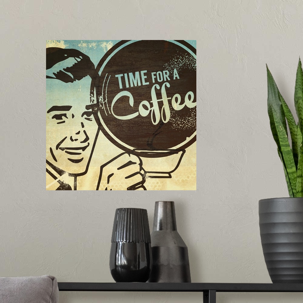 A modern room featuring Time for a Coffee