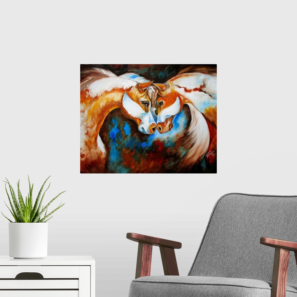 A modern room featuring The Equine Spirit is captured with the boldness and bravery of the eagle soaring on high, an imag...