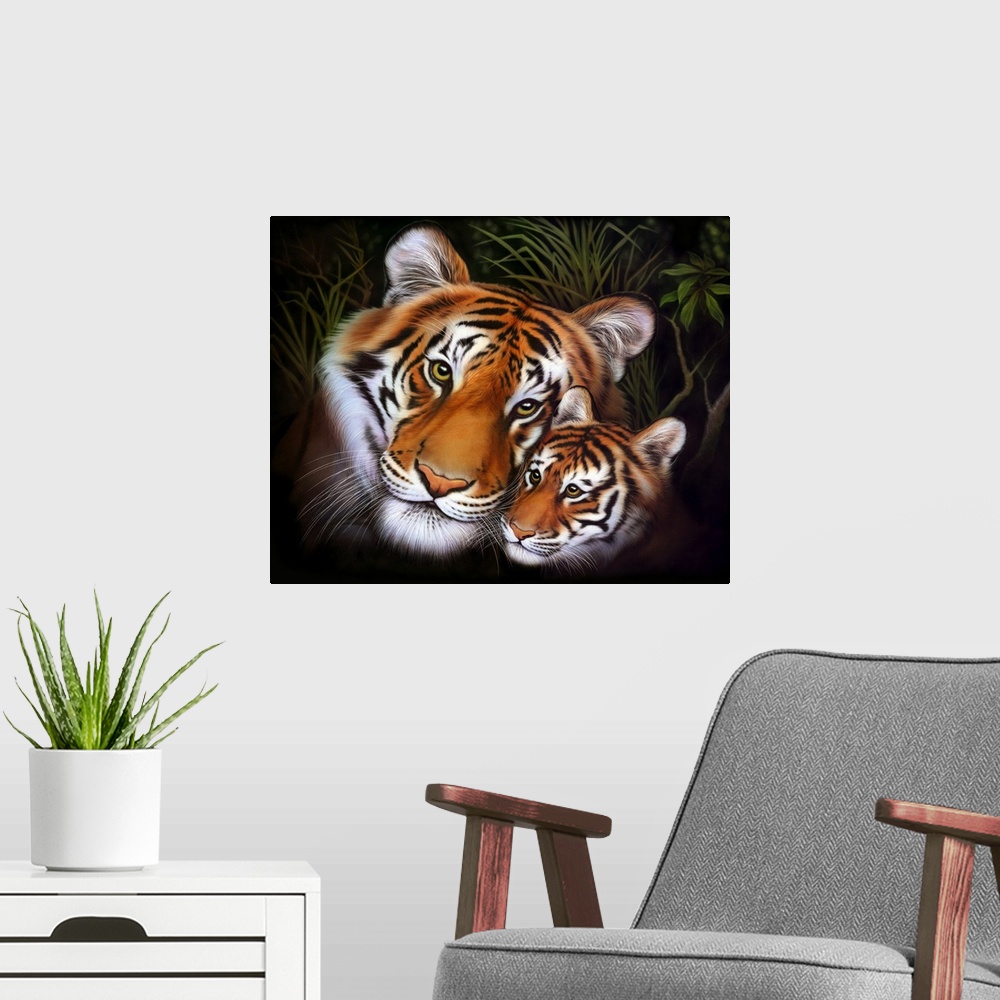 A modern room featuring Mother Tiger - Cub I