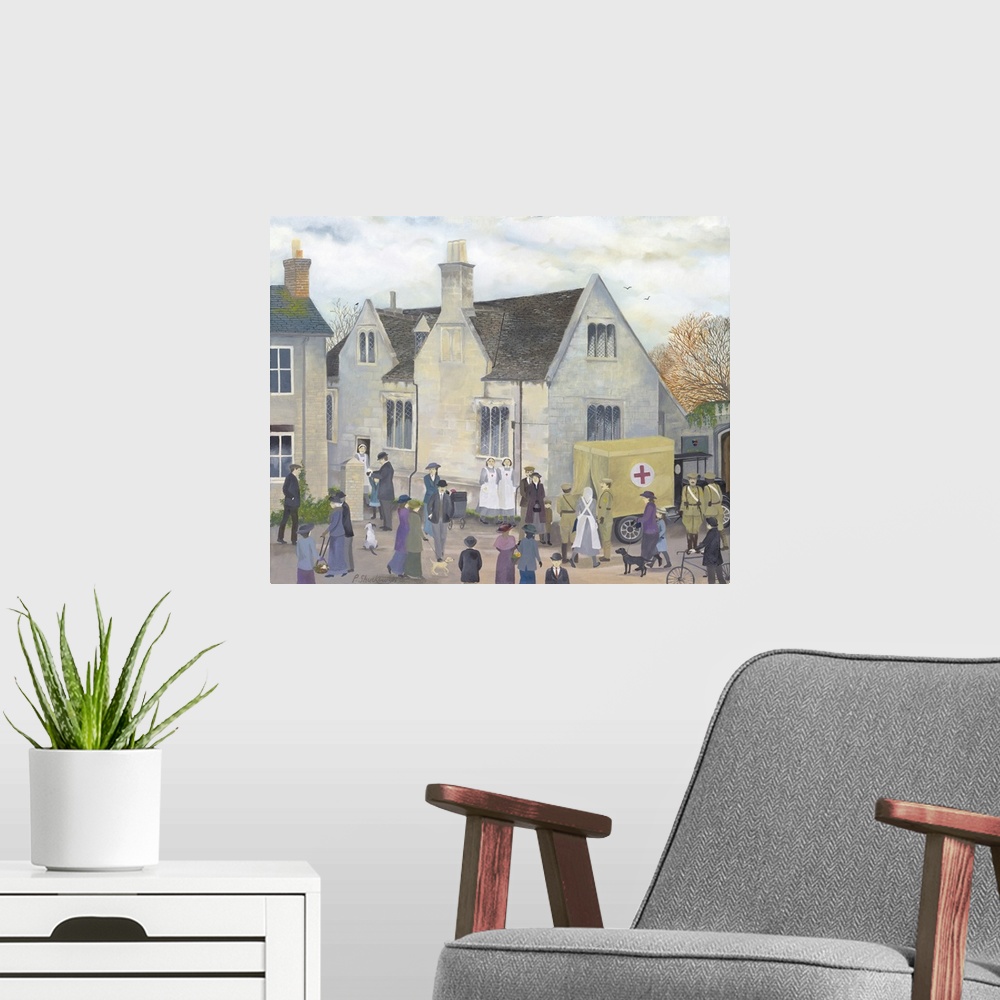 A modern room featuring Oil on canvas. The Old Grammar School Bampton, Used as the Cottage Hospital in Downton Abbey.