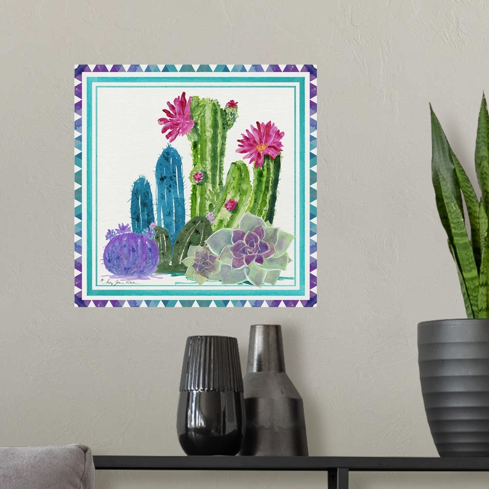 A modern room featuring Colorful Cactus 1