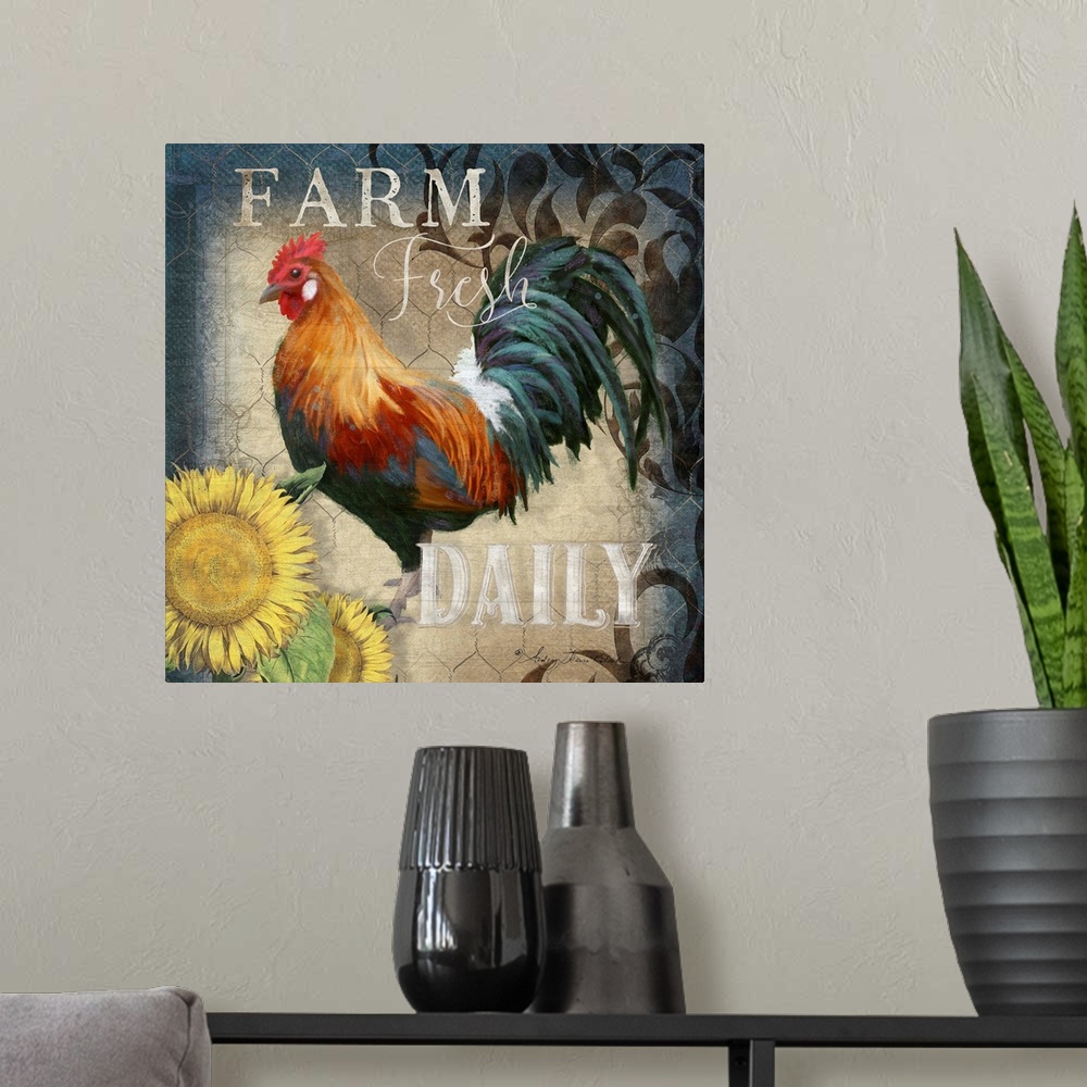 A modern room featuring Farm Fresh Rooster