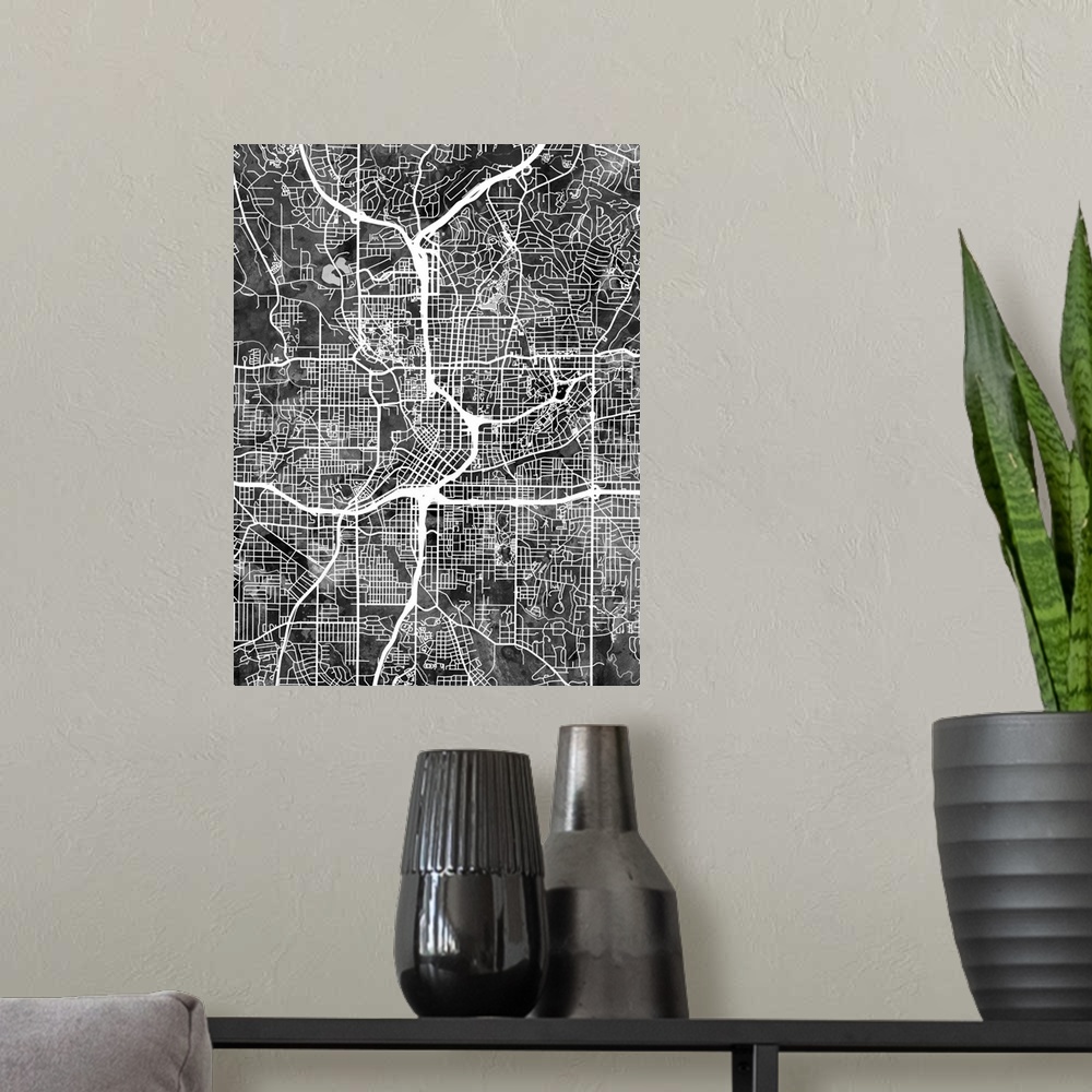 A modern room featuring Watercolor street map of Atlanta, Georgia, United States.