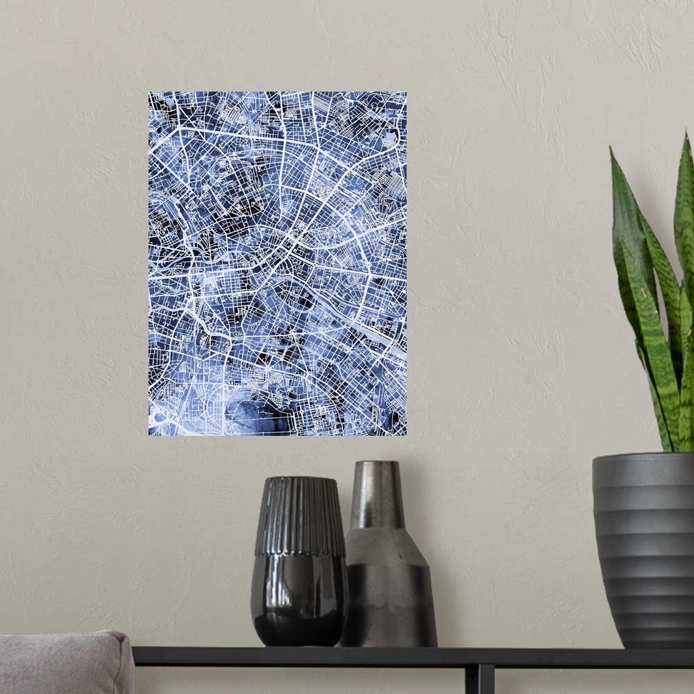 A modern room featuring Watercolor street map of Berlin, Germany