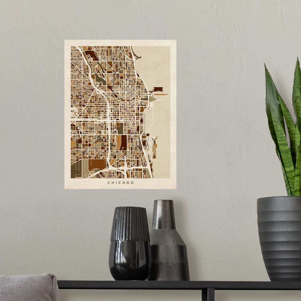 A modern room featuring Chicago City Street Map