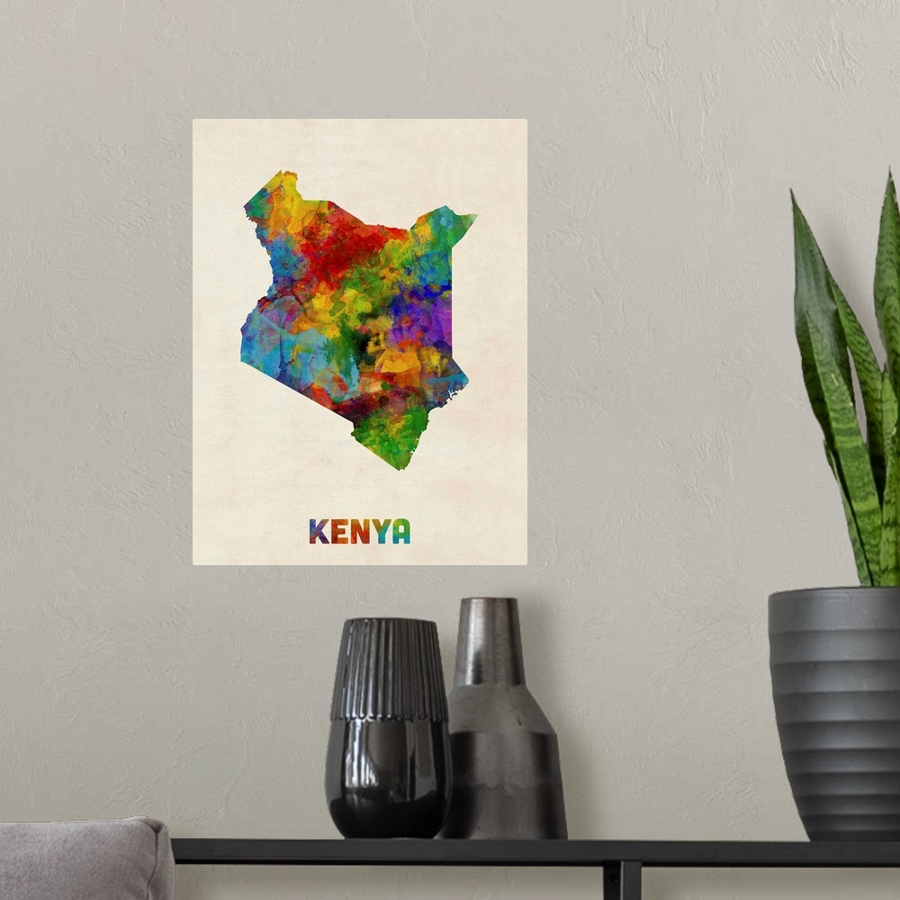 A modern room featuring A watercolor map of Kenya