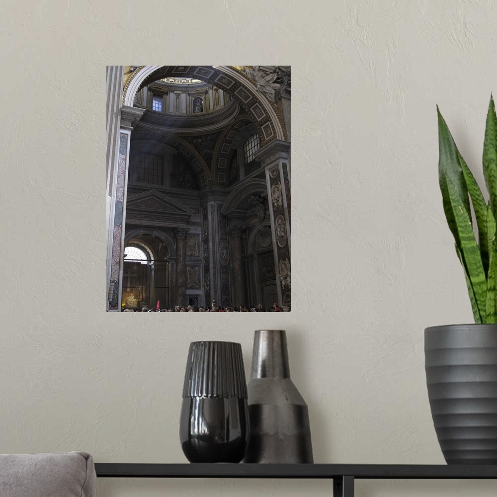 A modern room featuring inside St. Peter basilica in Rome, Italy;
