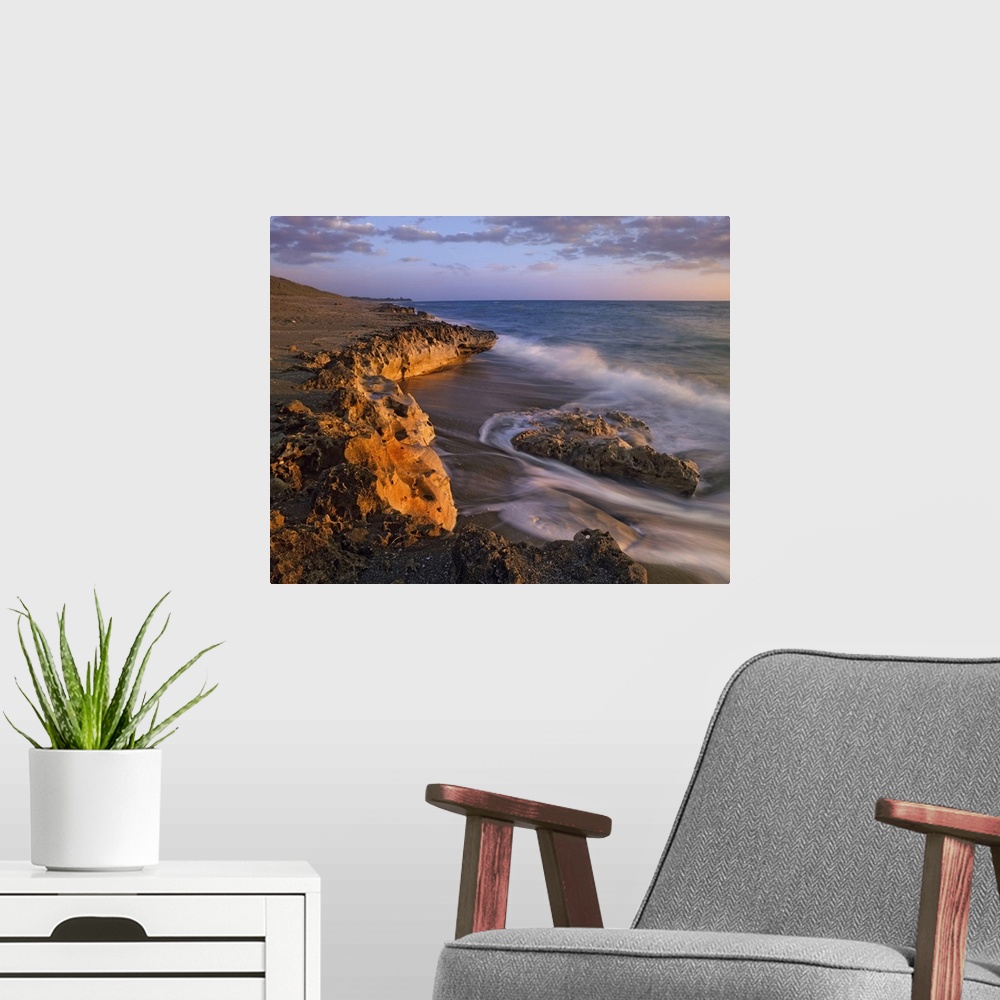 A modern room featuring Beach at dusk, Blowing Rocks Preserve, Florida