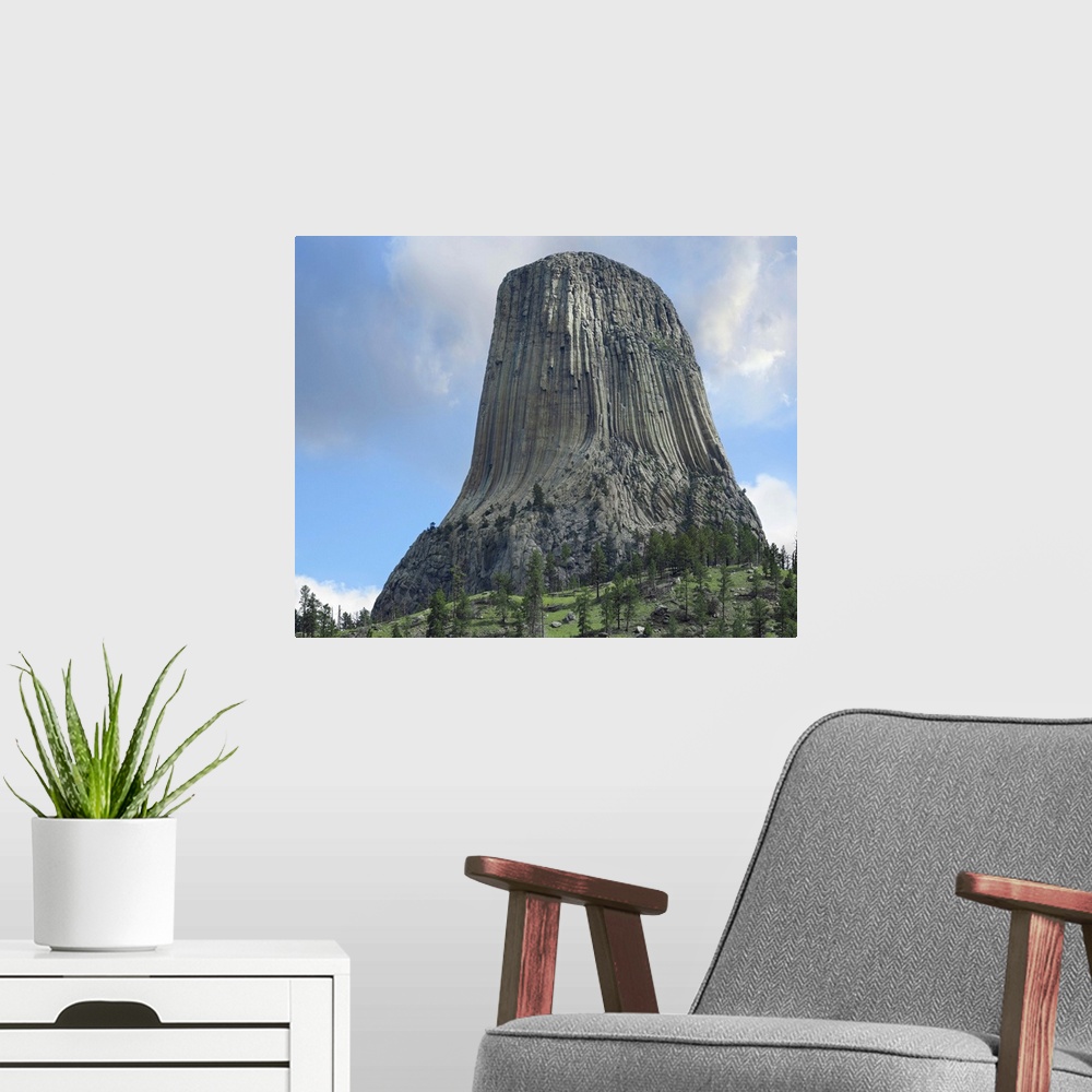 A modern room featuring Devil's Tower National Monument, sacred site for Native Americans, Wyoming