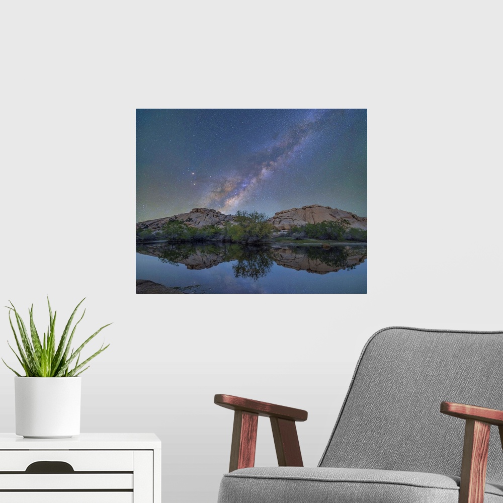 A modern room featuring Milky Way and Barker Pond Trail, Joshua Tree National Park, California