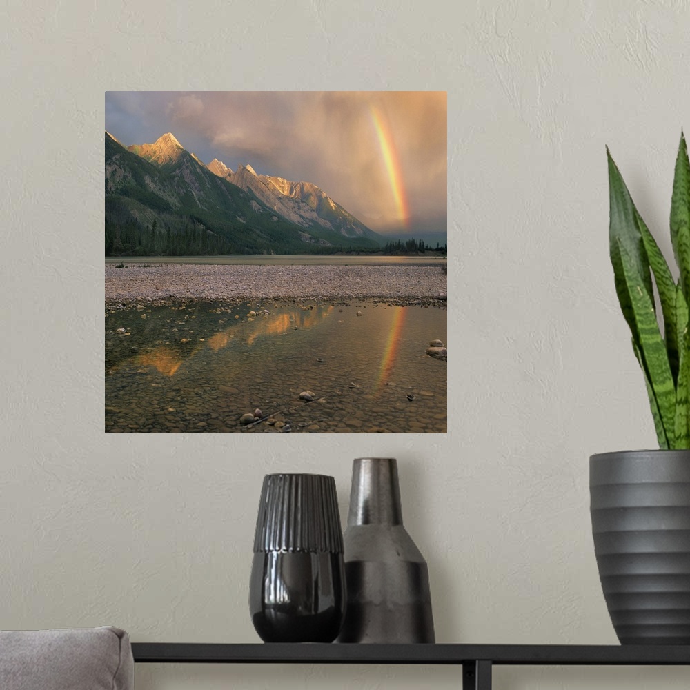 A modern room featuring Tim Fitzharris-4500-Rainbow Athabasca River Colin Range Jasper NP Alberta