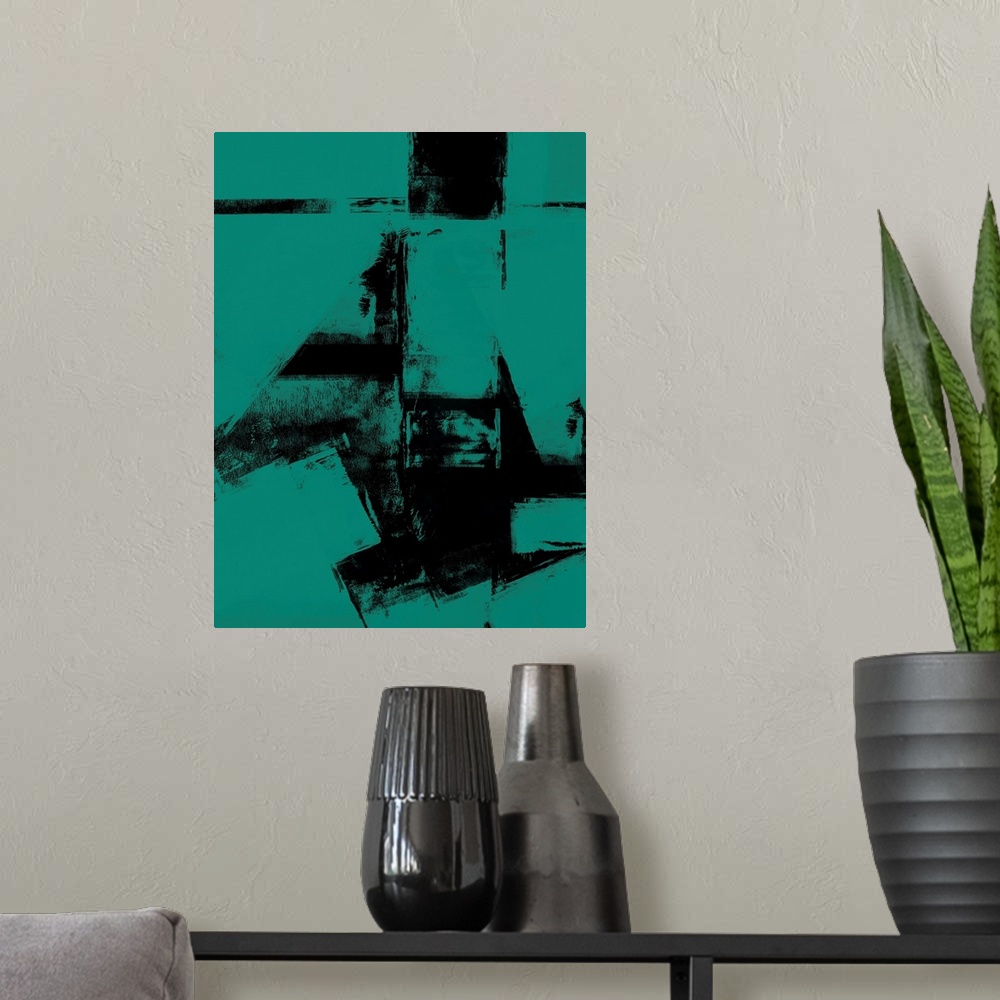 A modern room featuring Abstract Black and Teal Study