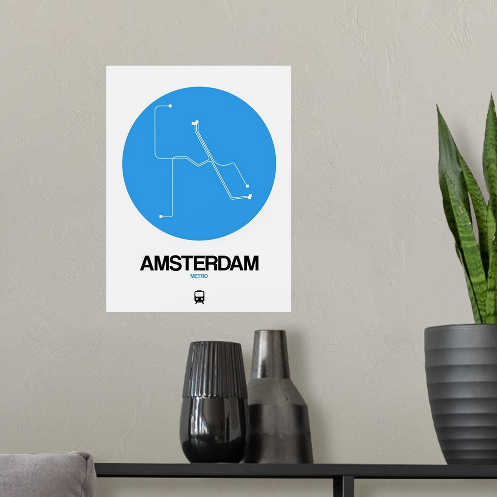 A modern room featuring Amsterdam Blue Subway Map