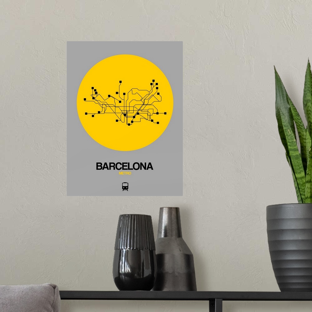A modern room featuring Barcelona Yellow Subway Map