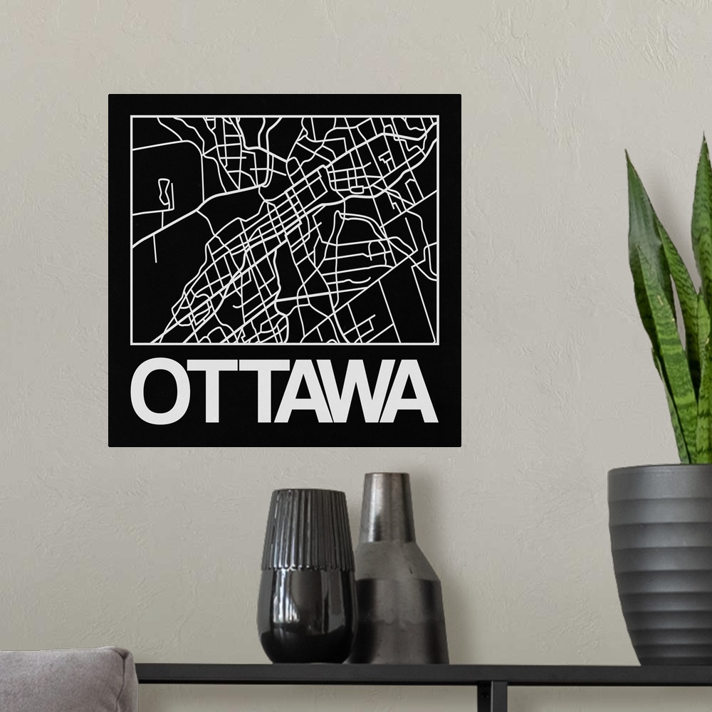 A modern room featuring Contemporary minimalist art map of the city streets of Ottawa.