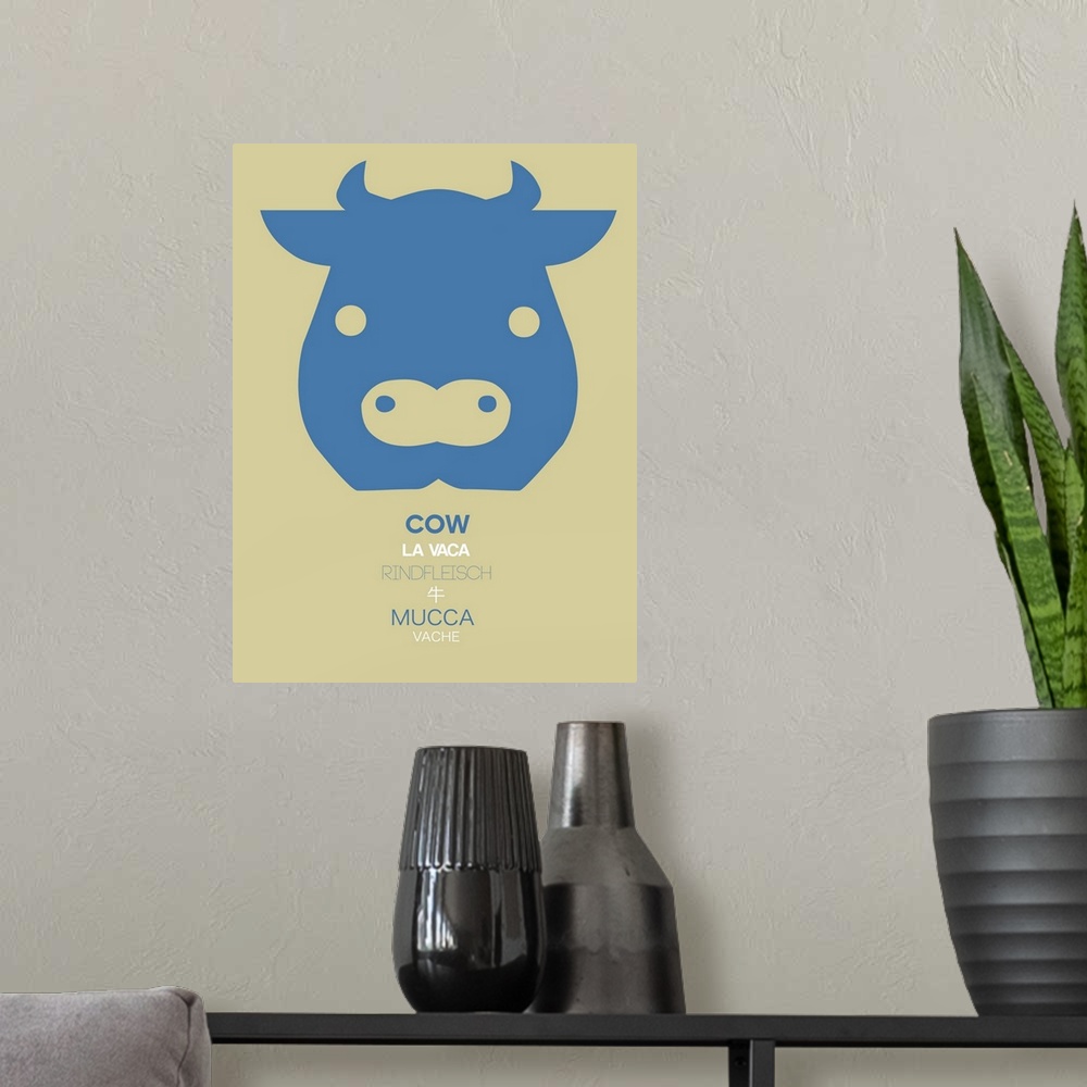 A modern room featuring Blue Cow Multilingual Poster