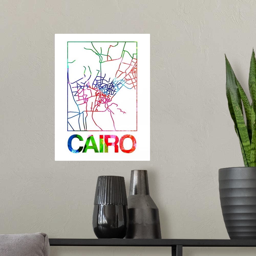 A modern room featuring Colorful map of the streets of Cairo, Egypt.