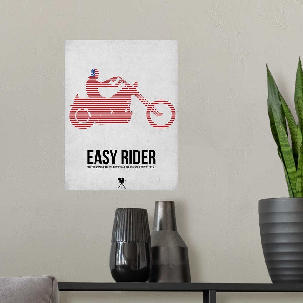 A modern room featuring Contemporary minimalist movie poster artwork of Easy Rider.