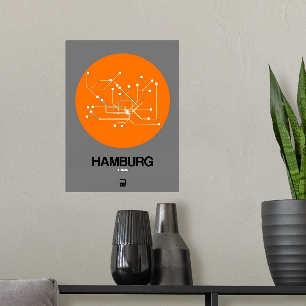 A modern room featuring Hamburg Orange Subway Map