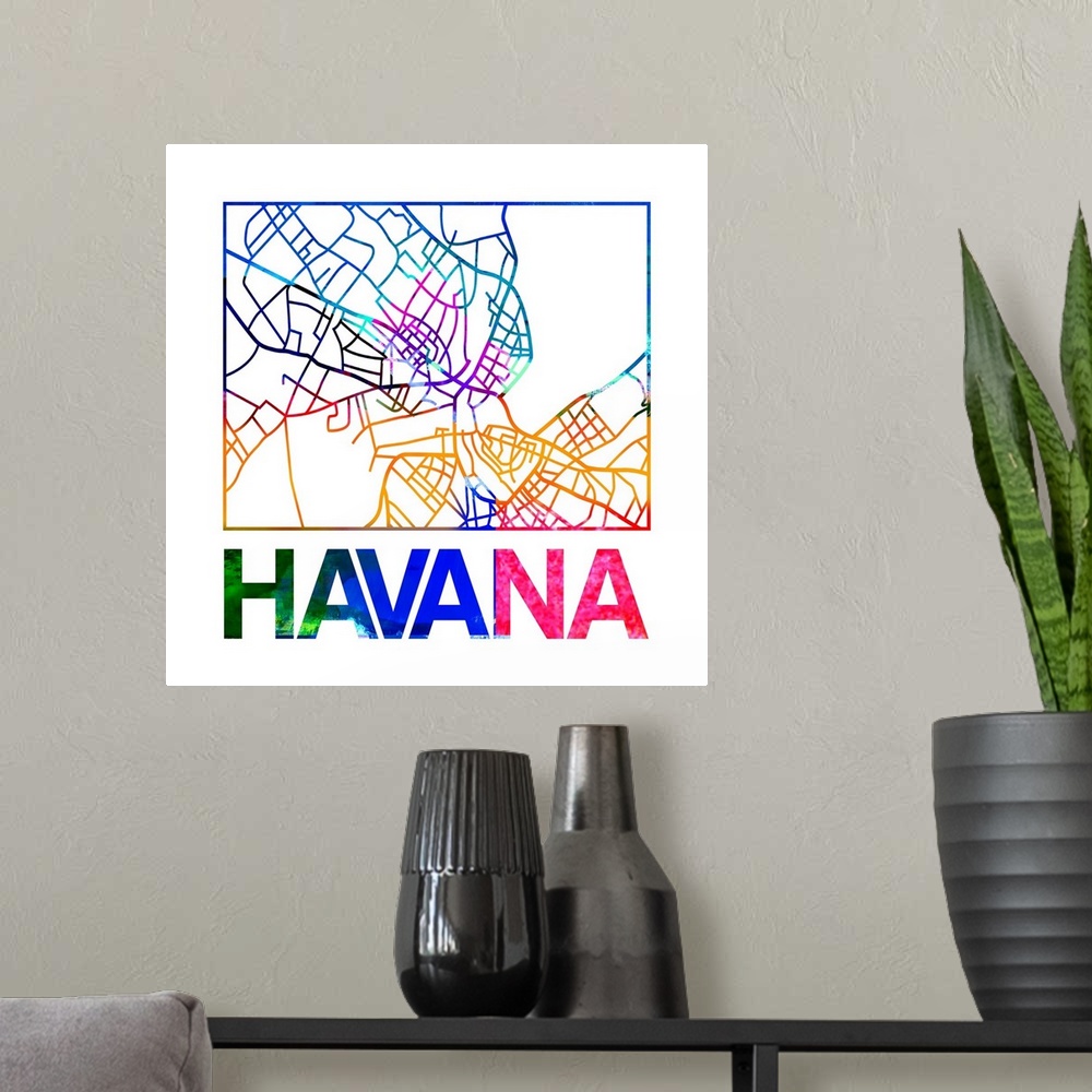 A modern room featuring Colorful map of the streets of Havana, Cuba.