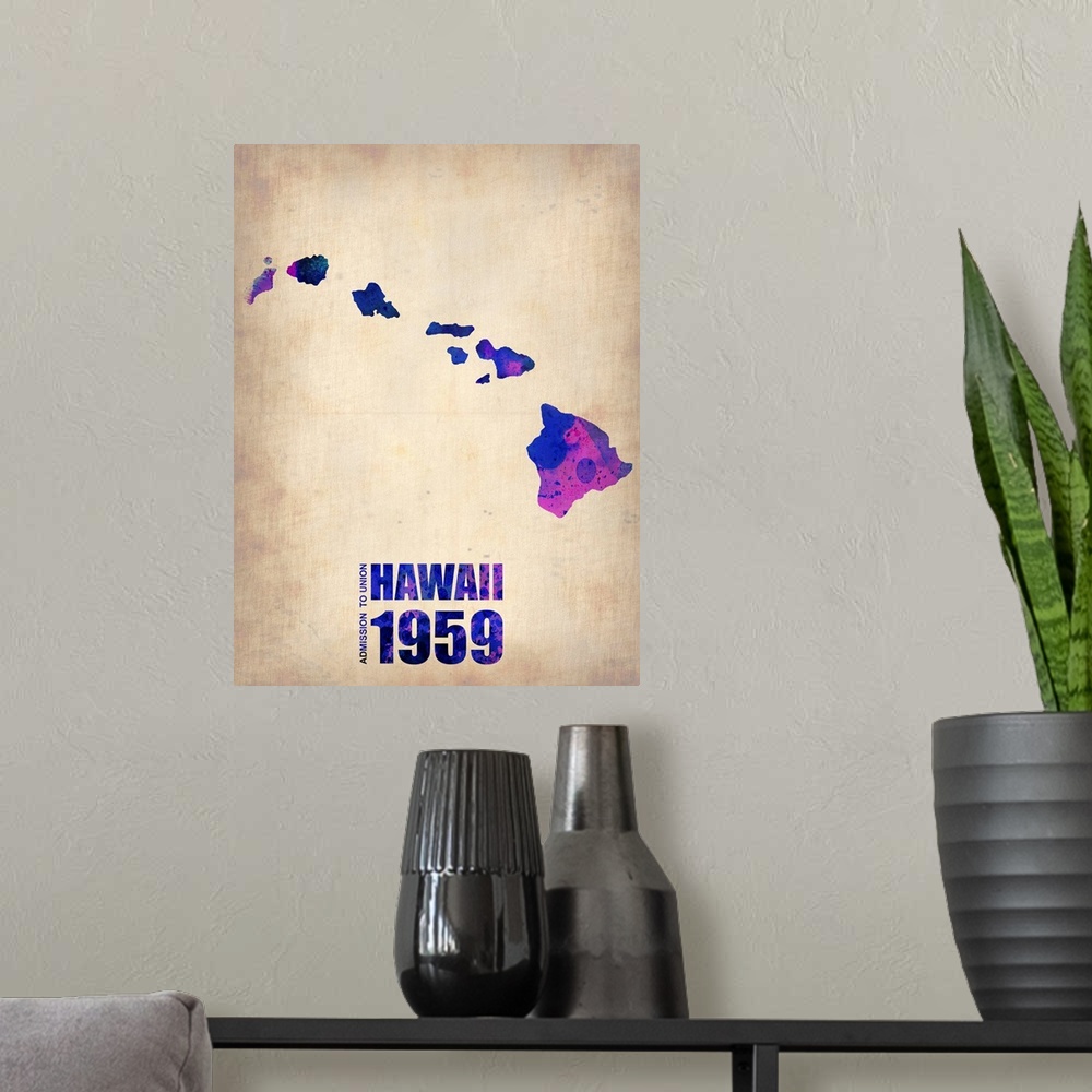A modern room featuring Hawaii Watercolor Map