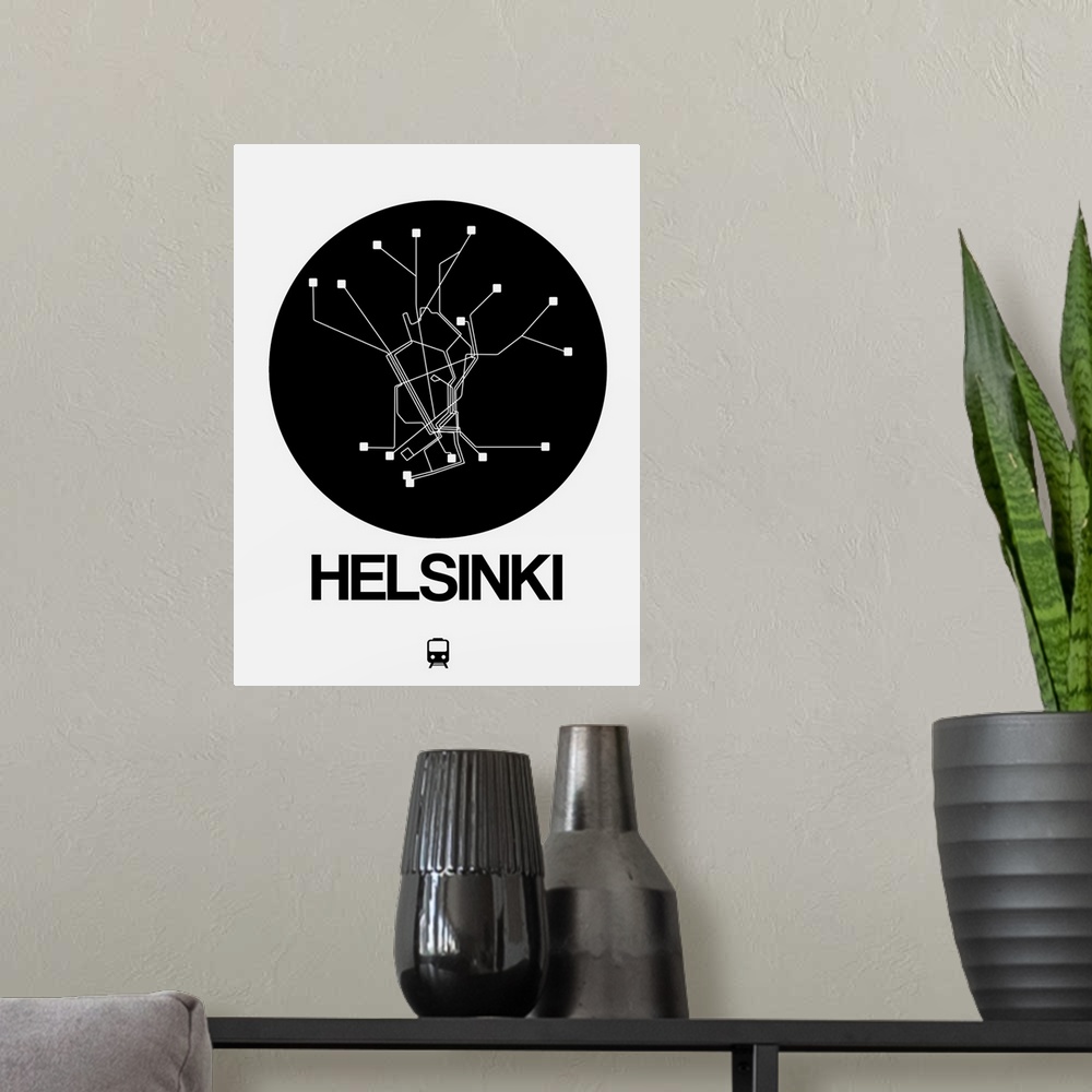 A modern room featuring Helsinki Black Subway Map