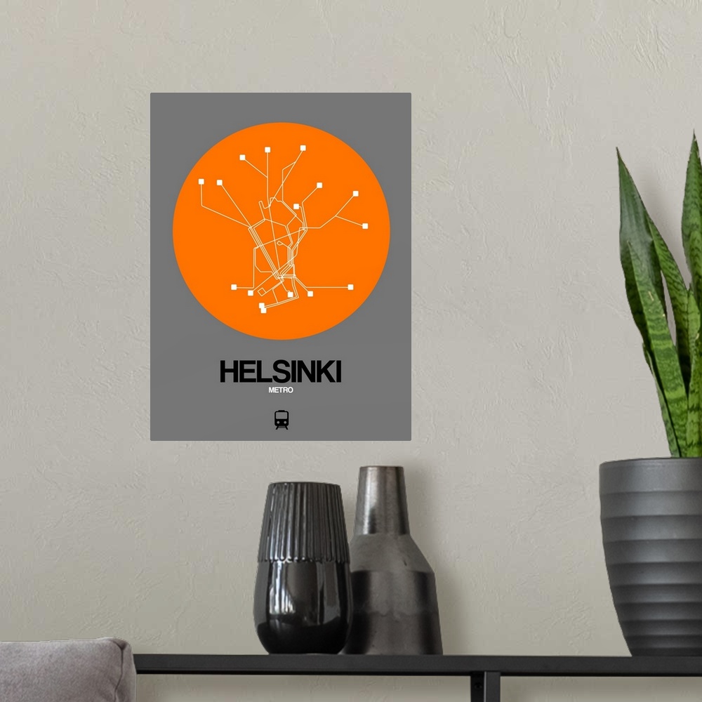A modern room featuring Helsinki Orange Subway Map