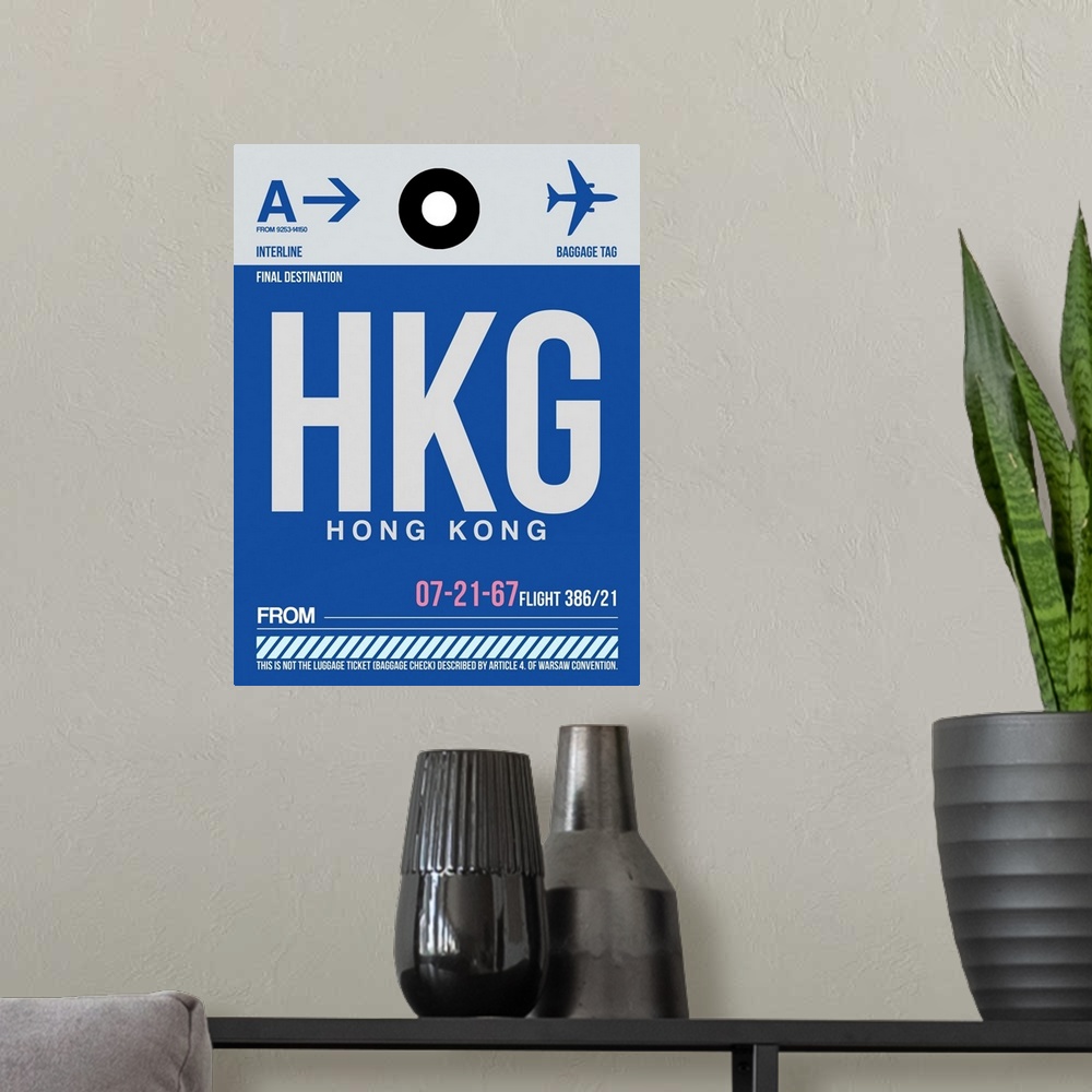 A modern room featuring HKG Hog Kong Luggage Tag I