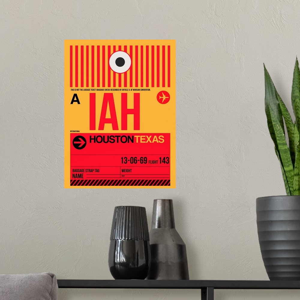 A modern room featuring IAH Houston Luggage Tag I