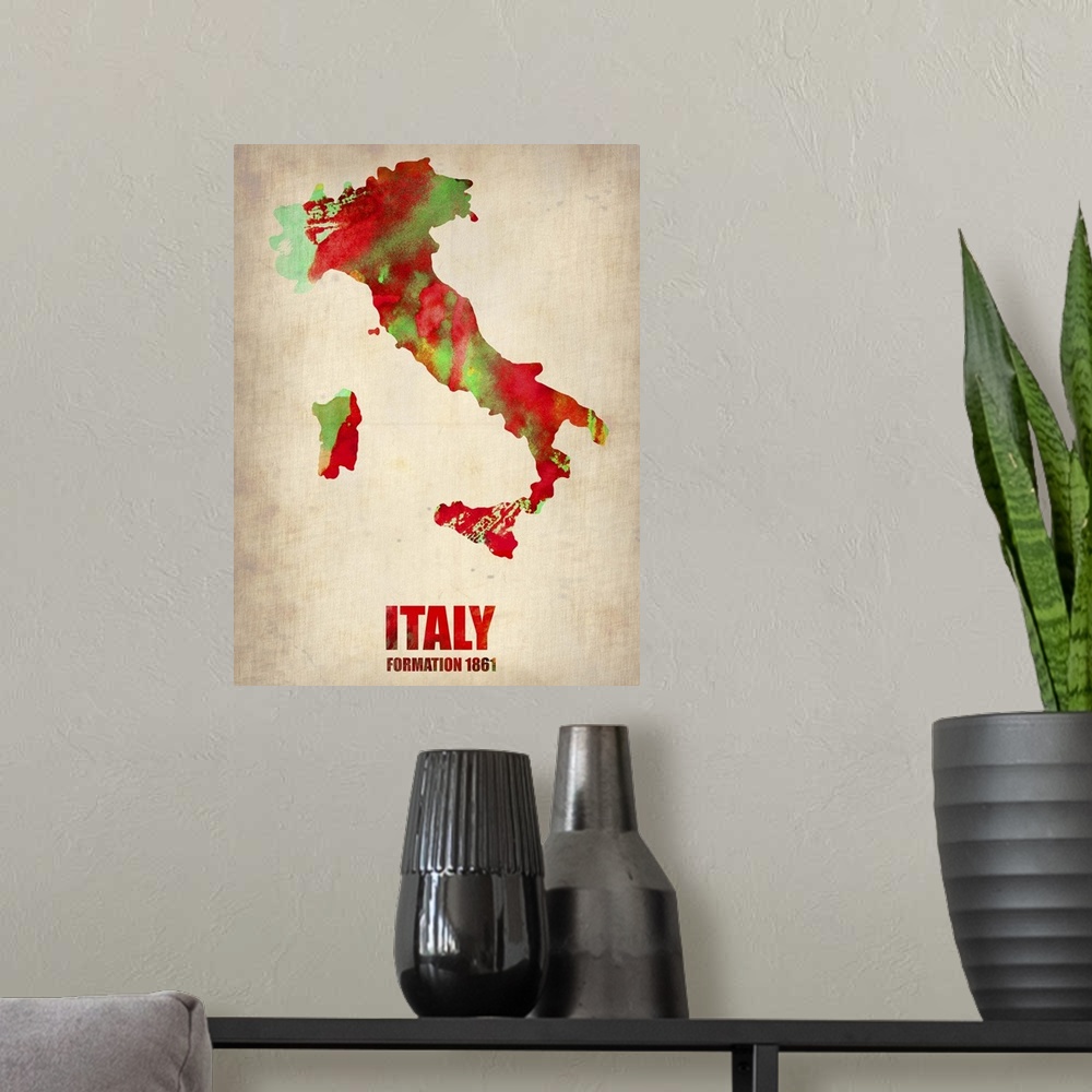 A modern room featuring Italy Watercolor Map