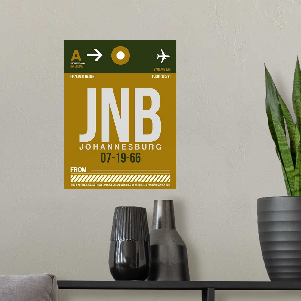 A modern room featuring JNB Johannesburg Luggage Tag I