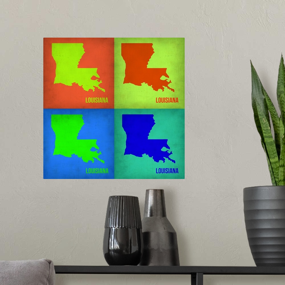 A modern room featuring Louisiana Pop Art Map I