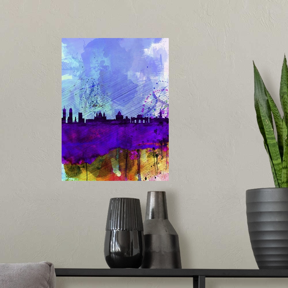 A modern room featuring Madrid Watercolor Skyline