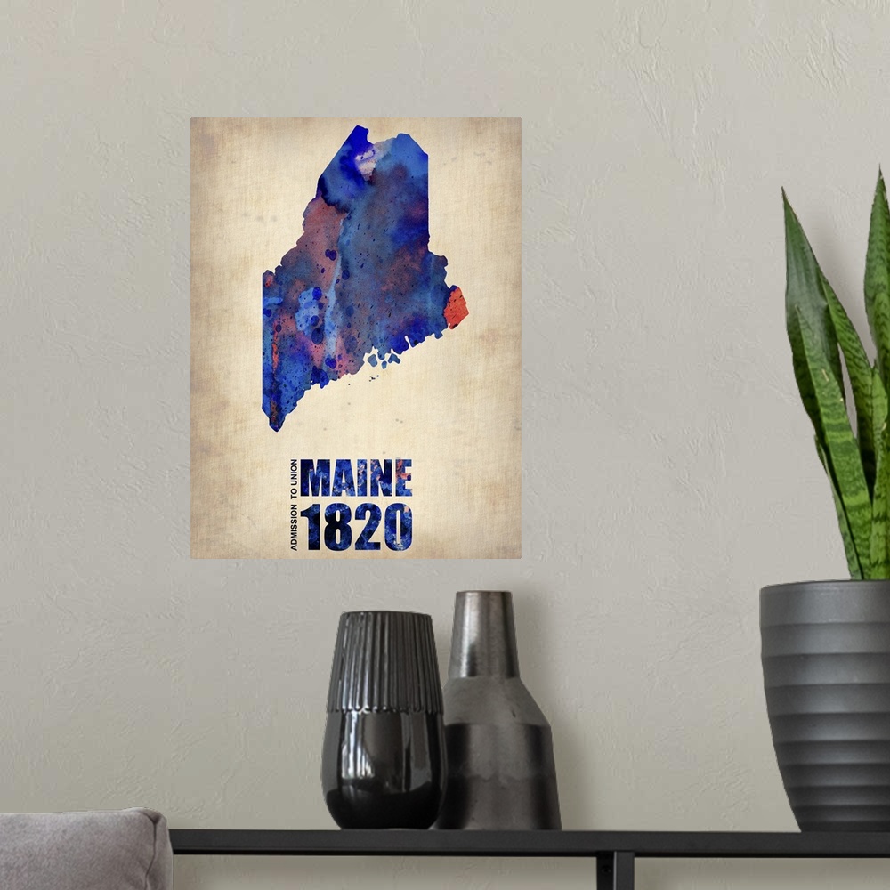 A modern room featuring Maine Watercolor Map