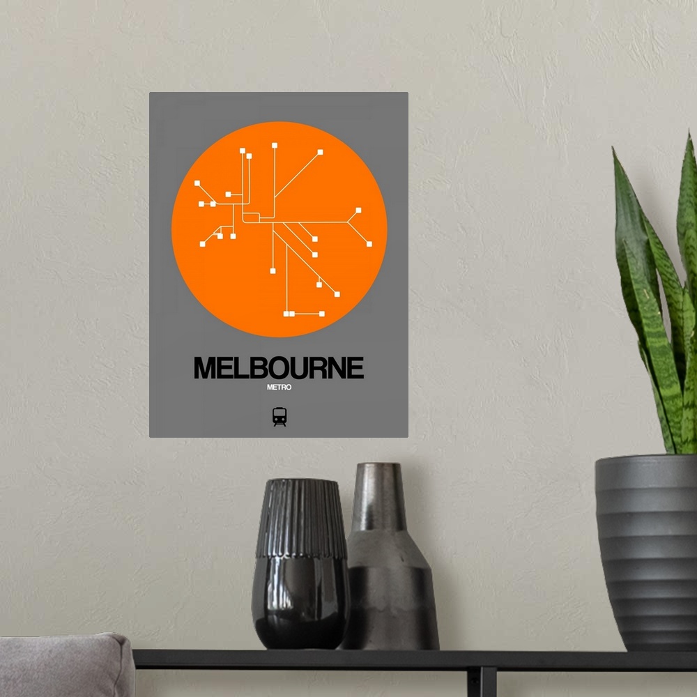 A modern room featuring Melbourne Orange Subway Map