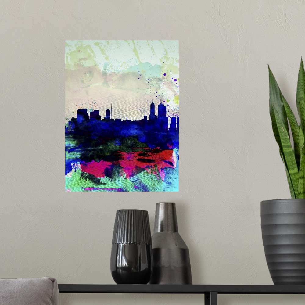 A modern room featuring Melbourne Watercolor Skyline II
