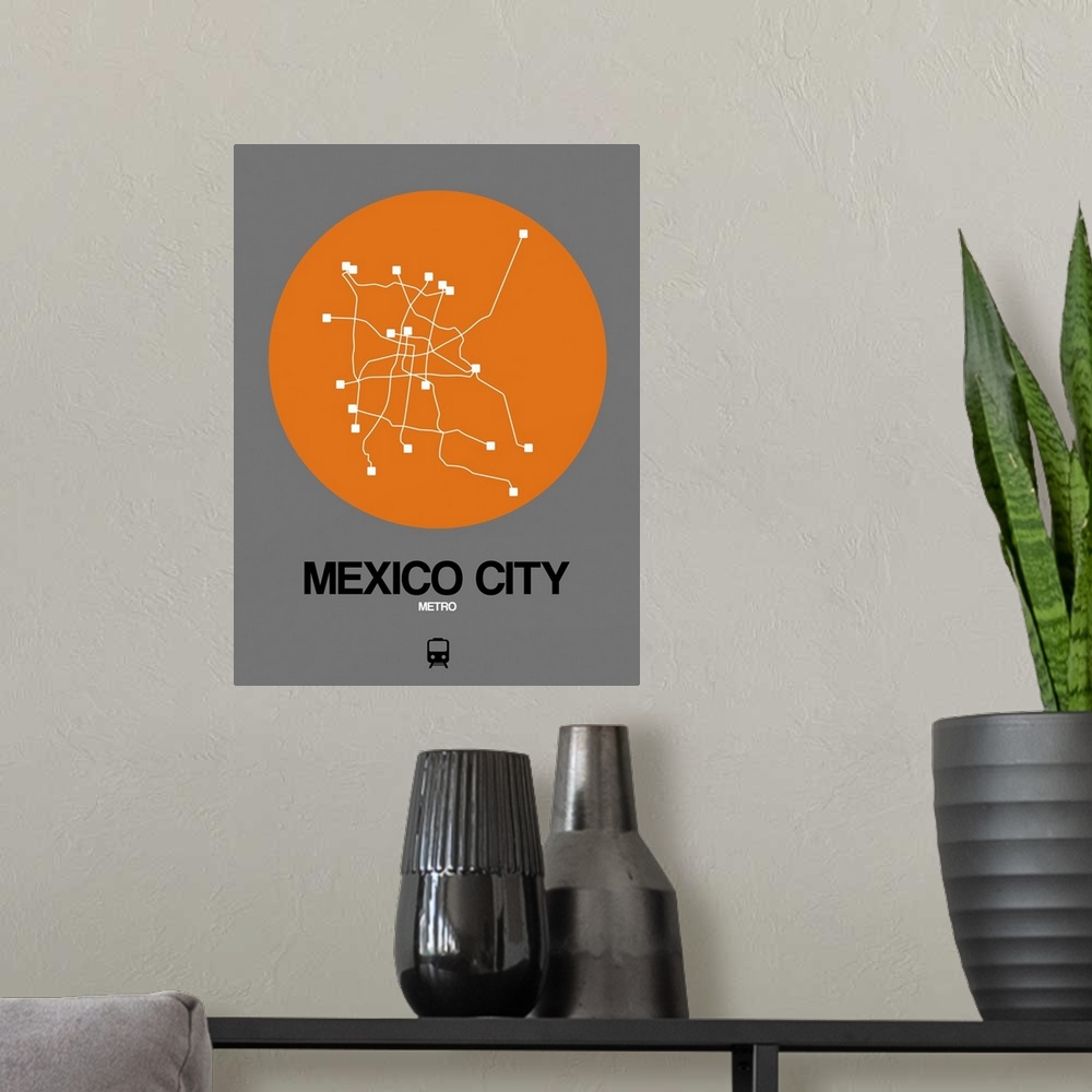 A modern room featuring Mexico City Orange Subway Map