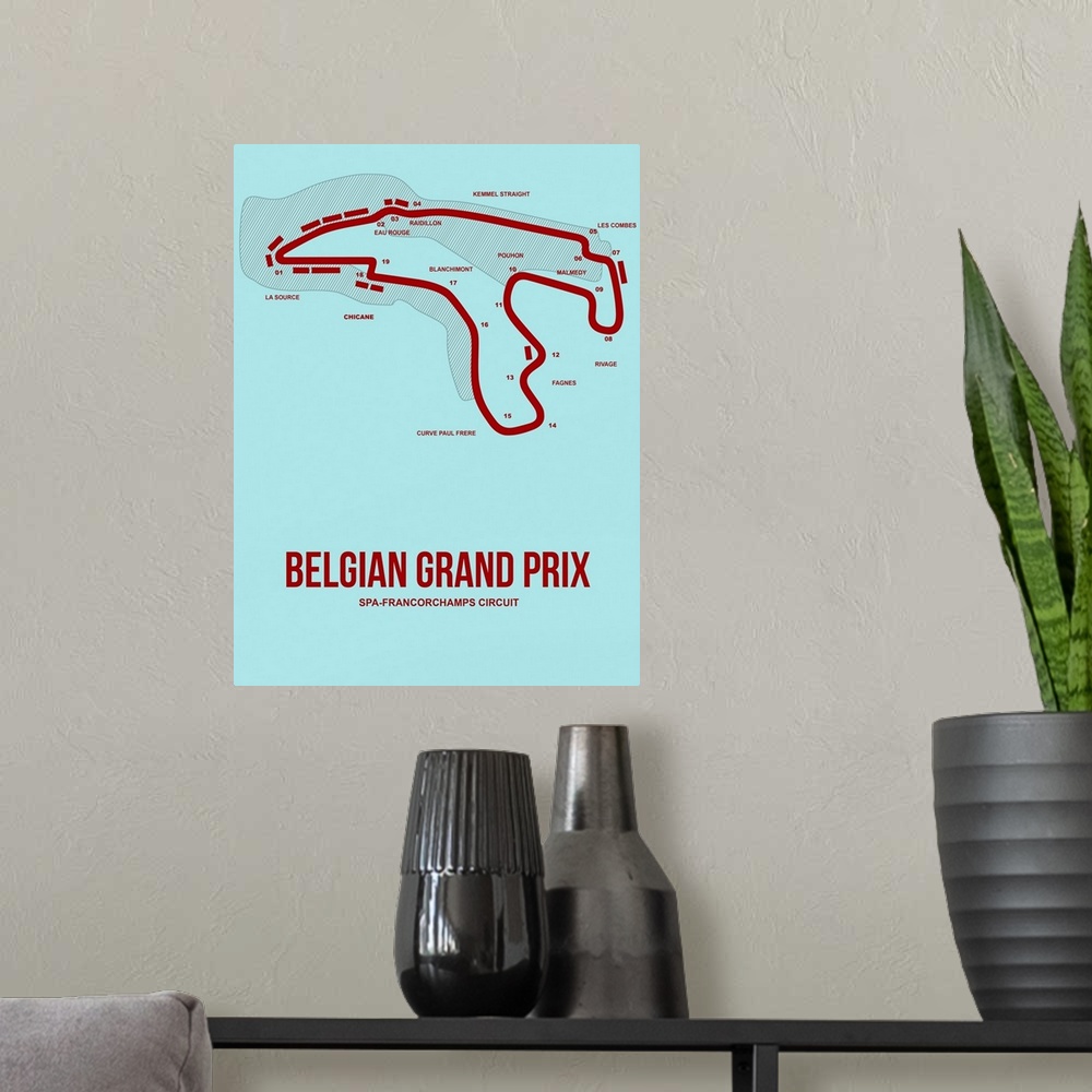 A modern room featuring Minimalist Belgian Grand Prix Poster III